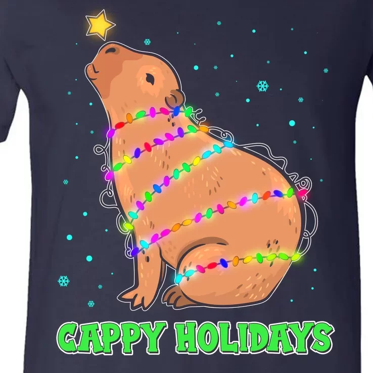 Funny Cute Christmas Cappy Holidays Capybara V-Neck T-Shirt