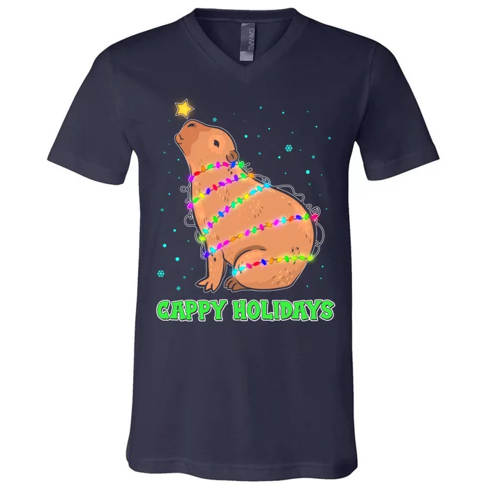 Funny Cute Christmas Cappy Holidays Capybara V-Neck T-Shirt