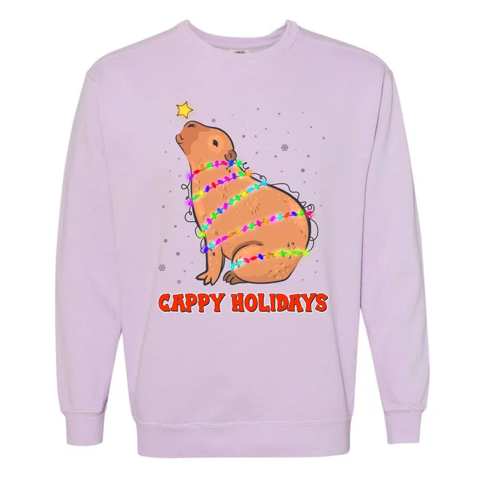 Funny Cute Christmas Cappy Holidays Capybara Garment-Dyed Sweatshirt