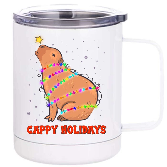 Funny Cute Christmas Cappy Holidays Capybara Front & Back 12oz Stainless Steel Tumbler Cup