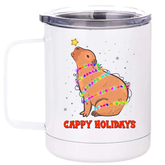 Funny Cute Christmas Cappy Holidays Capybara Front & Back 12oz Stainless Steel Tumbler Cup