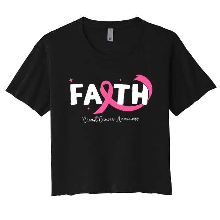 Faith Christian Cross Flower Breast Cancer Awareness Women's Crop Top Tee