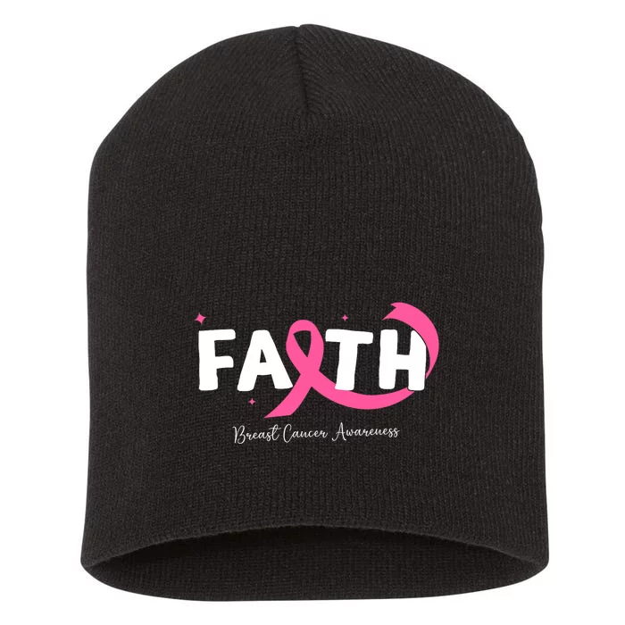 Faith Christian Cross Flower Breast Cancer Awareness Short Acrylic Beanie