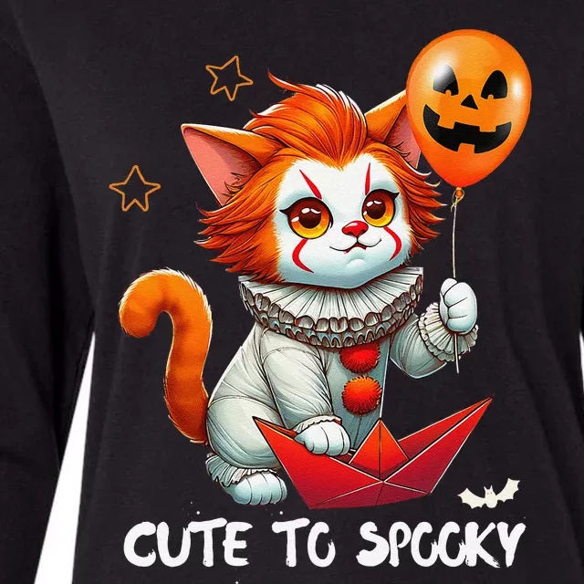 Funny Clown Cute To Spooky Cat Halloween Womens Cotton Relaxed Long Sleeve T-Shirt