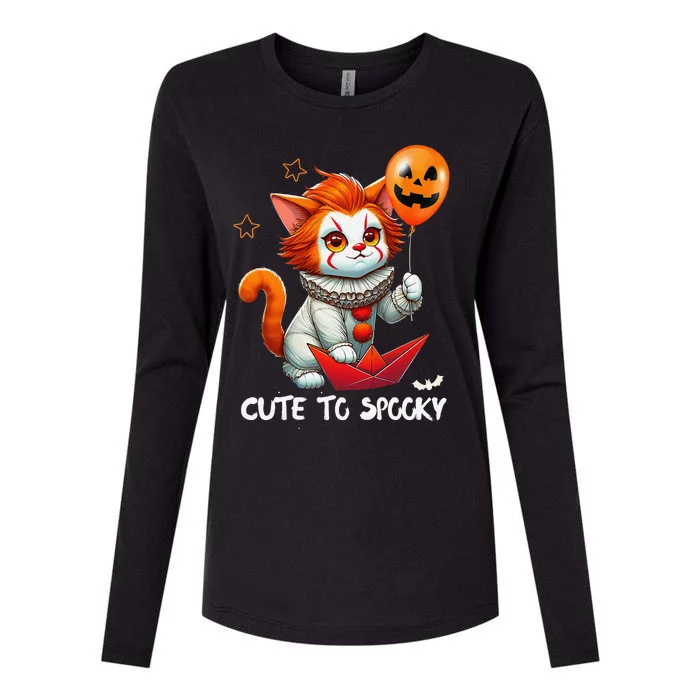 Funny Clown Cute To Spooky Cat Halloween Womens Cotton Relaxed Long Sleeve T-Shirt