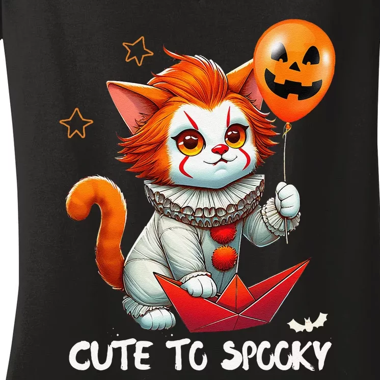 Funny Clown Cute To Spooky Cat Halloween Women's V-Neck T-Shirt