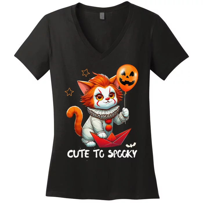 Funny Clown Cute To Spooky Cat Halloween Women's V-Neck T-Shirt