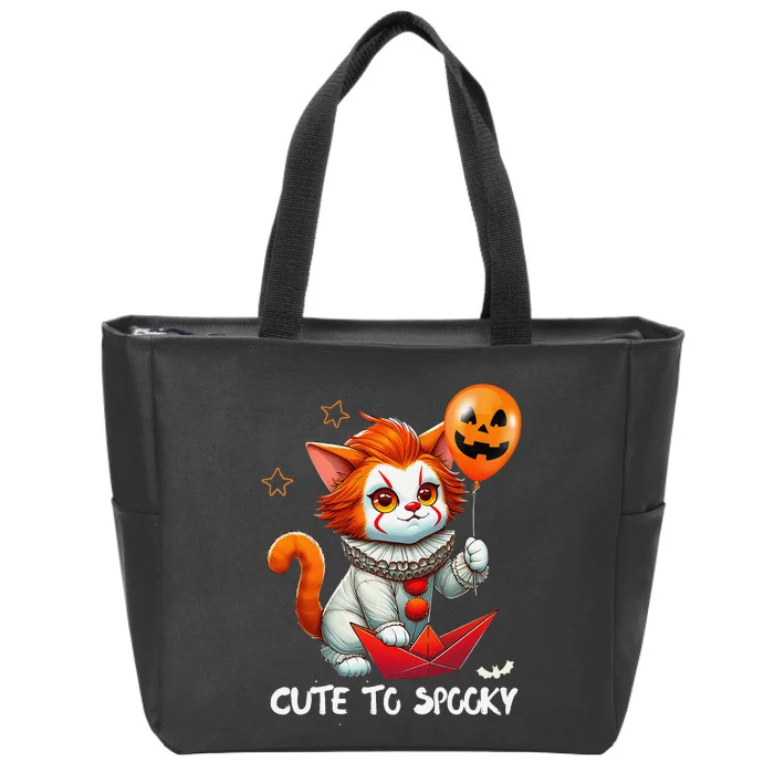 Funny Clown Cute To Spooky Cat Halloween Zip Tote Bag