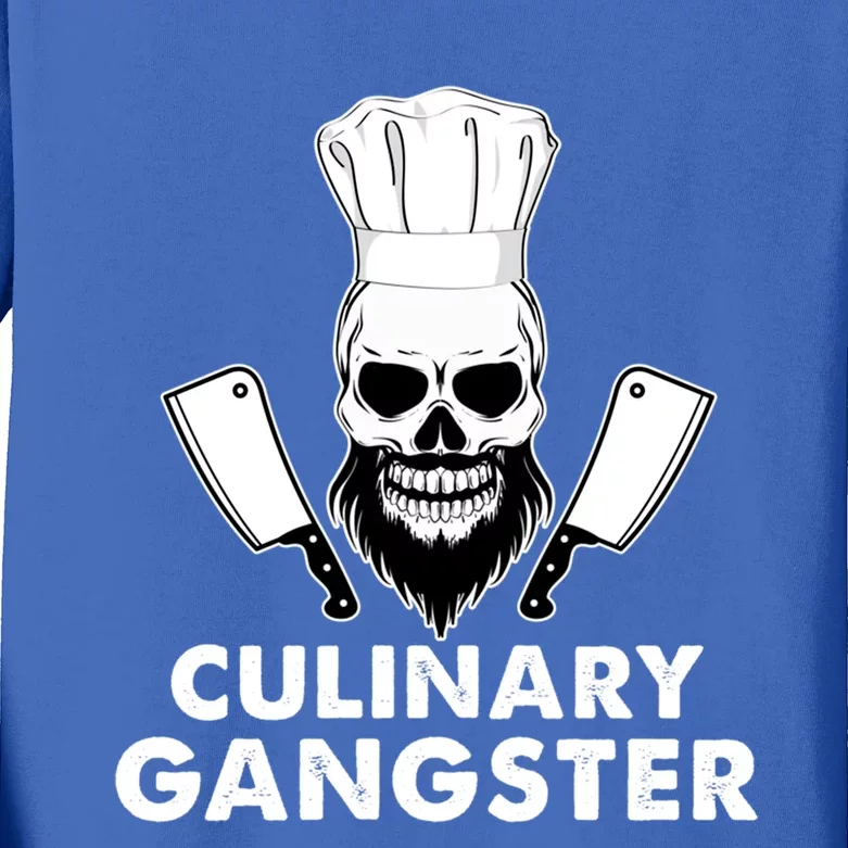 Funny Chefs Culinary Gangster Bearded Skull Cooking Gift Kids Long Sleeve Shirt