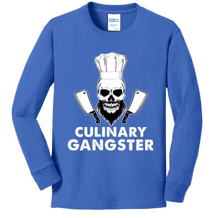 Funny Chefs Culinary Gangster Bearded Skull Cooking Gift Kids Long Sleeve Shirt