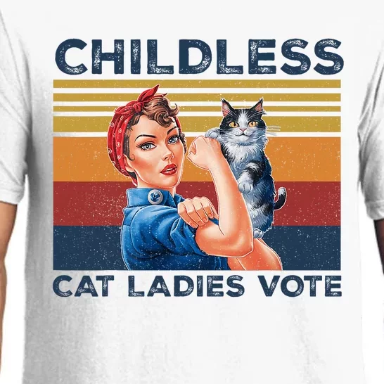 Funny Cat Childless Cat Ladies Vote The Riveter Retro Pajama Set