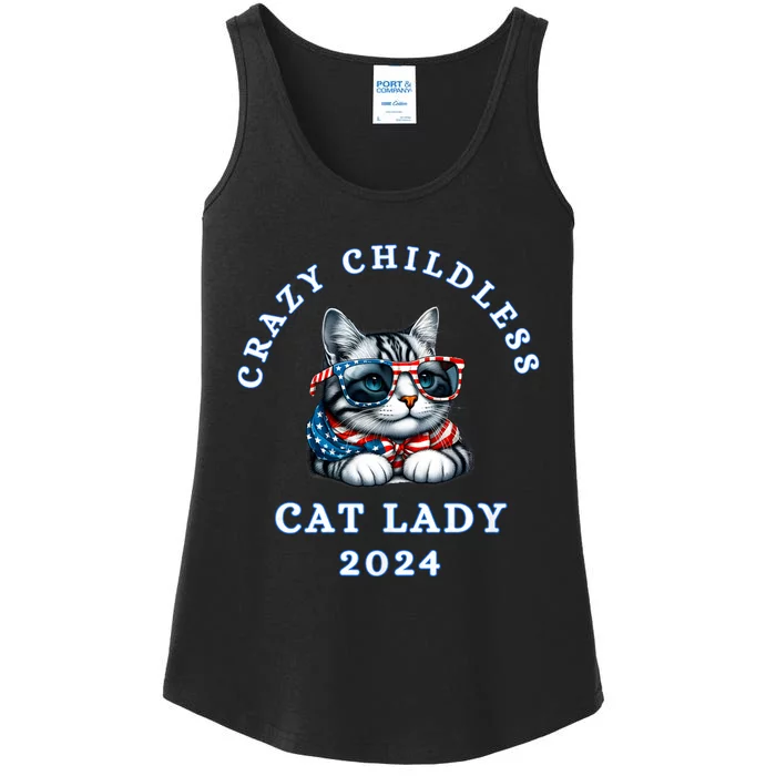 Funny Childless Crazy Cat Lady 2024 Crazy Cat Lady Ladies Essential Tank