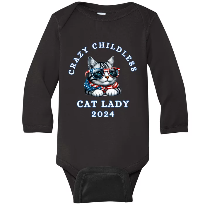 Funny Childless Crazy Cat Lady 2024 Crazy Cat Lady Baby Long Sleeve Bodysuit