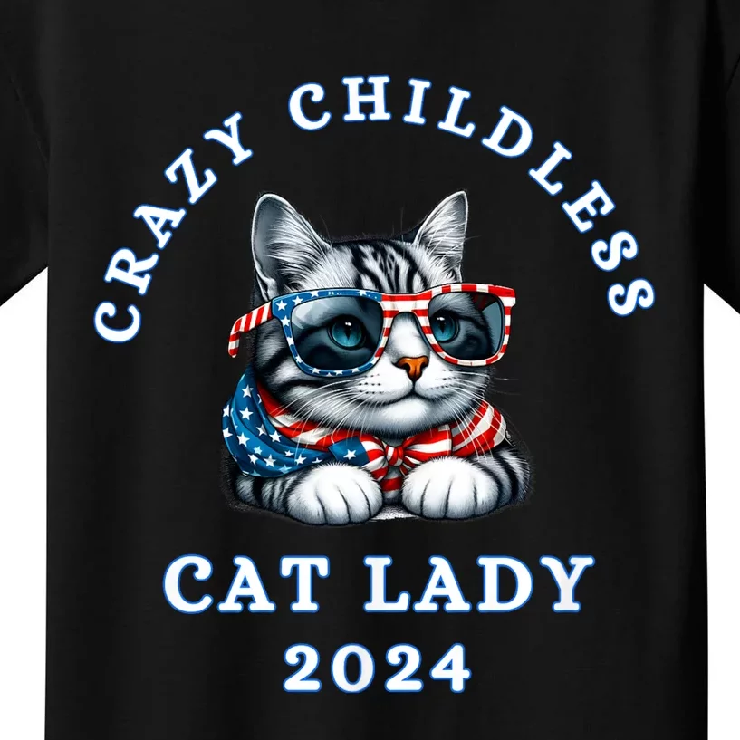 Funny Childless Crazy Cat Lady 2024 Crazy Cat Lady Kids T-Shirt