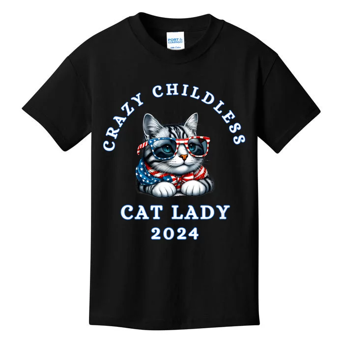 Funny Childless Crazy Cat Lady 2024 Crazy Cat Lady Kids T-Shirt