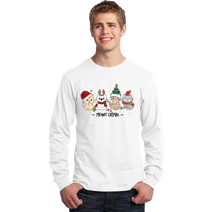 Funny Cute Christmas Cats Matching Family Meowy Catmas Tall Long Sleeve T-Shirt