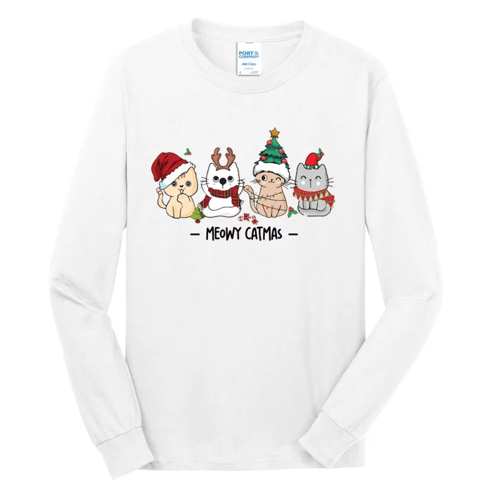 Funny Cute Christmas Cats Matching Family Meowy Catmas Tall Long Sleeve T-Shirt