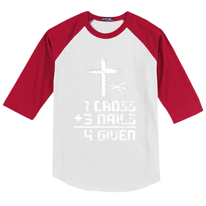 Funny Christian Cross Faith 1 Cross 3 Nails 4 Given Kids Colorblock Raglan Jersey