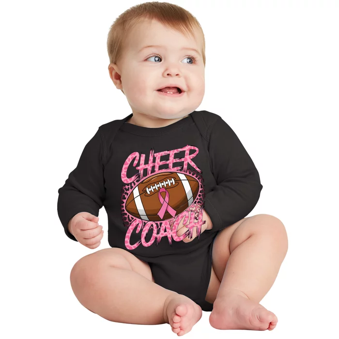 Football Cheer Coach Ribbon Breast Cancer Awareness Baby Long Sleeve Bodysuit