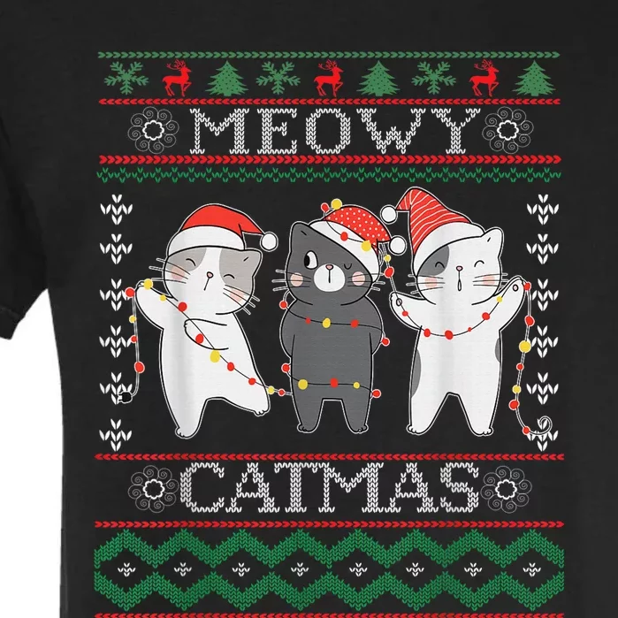 Funny Christmas Cat Matching Family Pajamas Meowy Catmas Garment-Dyed Heavyweight T-Shirt