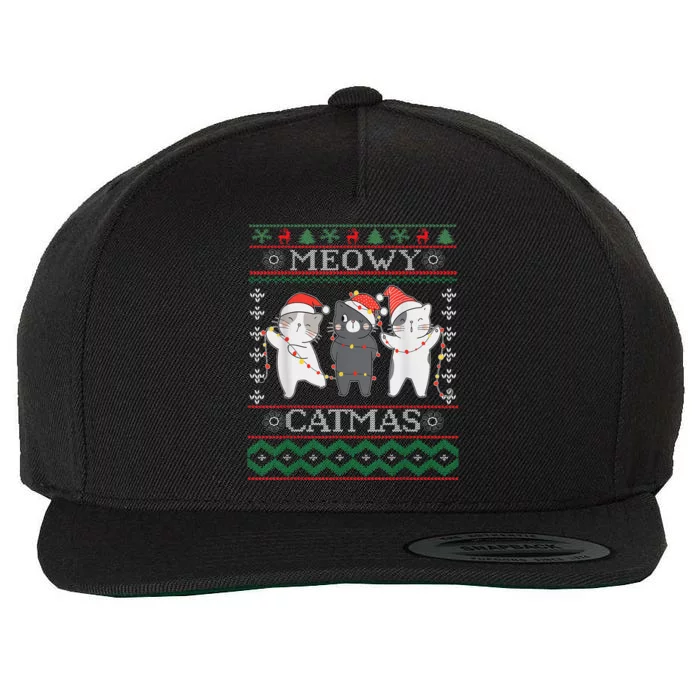 Funny Christmas Cat Matching Family Pajamas Meowy Catmas Wool Snapback Cap