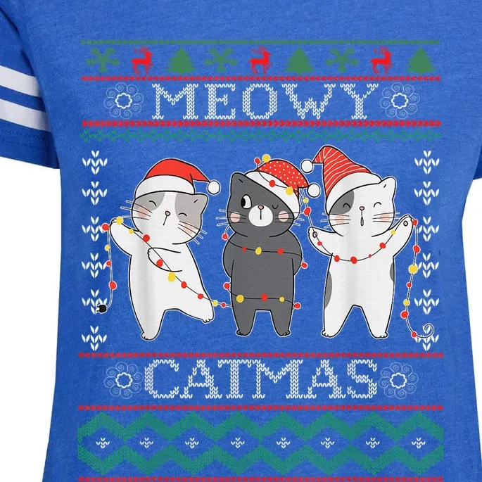 Funny Christmas Cat Matching Family Pajamas Meowy Catmas Enza Ladies Jersey Football T-Shirt