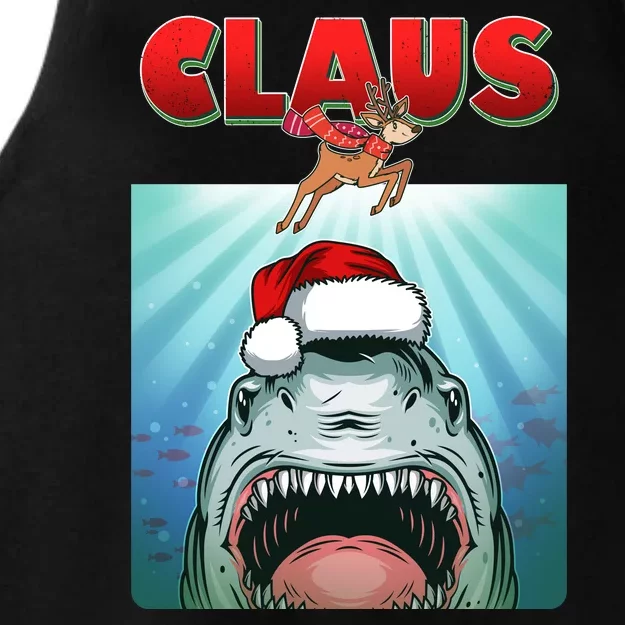 Funny Christmas Claus Shark Reindeer Ladies Tri-Blend Wicking Tank