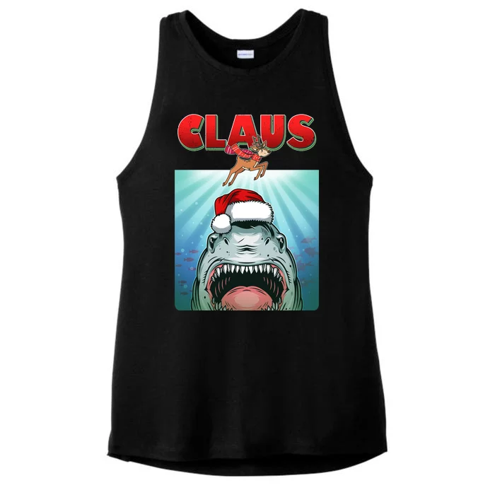 Funny Christmas Claus Shark Reindeer Ladies Tri-Blend Wicking Tank