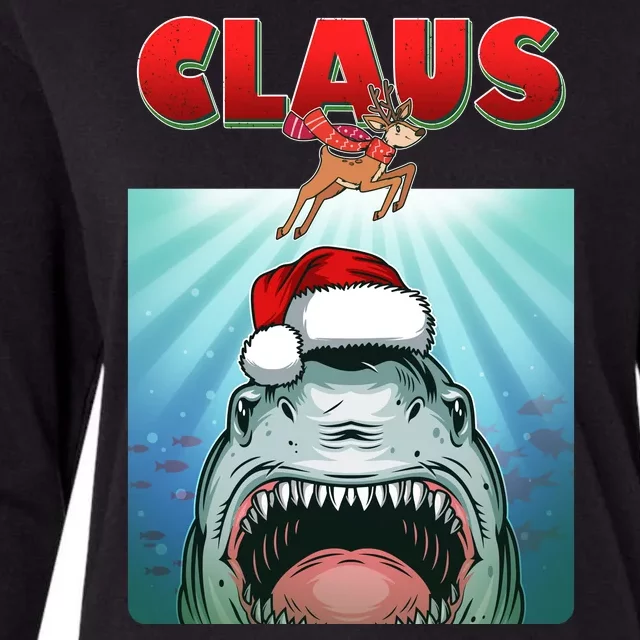 Funny Christmas Claus Shark Reindeer Womens Cotton Relaxed Long Sleeve T-Shirt