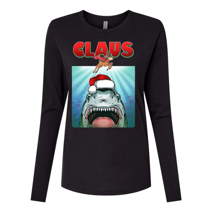 Funny Christmas Claus Shark Reindeer Womens Cotton Relaxed Long Sleeve T-Shirt