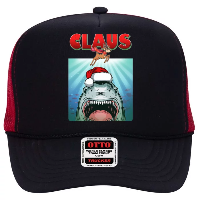 Funny Christmas Claus Shark Reindeer High Crown Mesh Trucker Hat