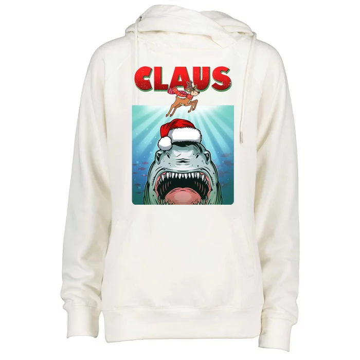 Funny Christmas Claus Shark Reindeer Womens Funnel Neck Pullover Hood