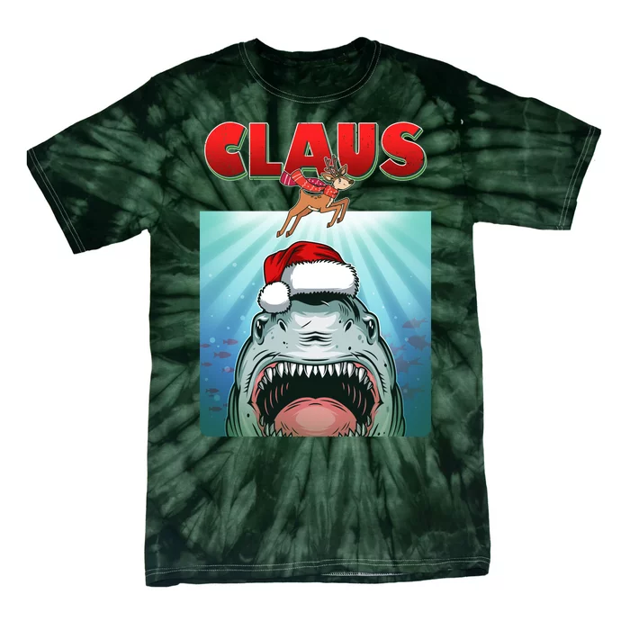 Funny Christmas Claus Shark Reindeer Tie-Dye T-Shirt