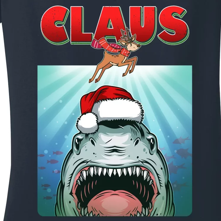 Funny Christmas Claus Shark Reindeer Women's V-Neck T-Shirt