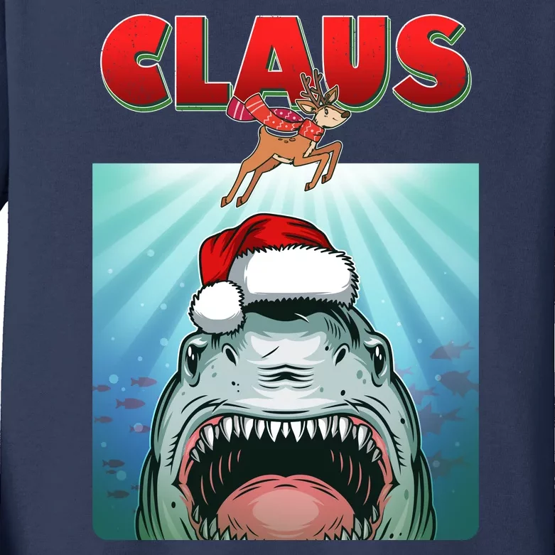 Funny Christmas Claus Shark Reindeer Kids Long Sleeve Shirt