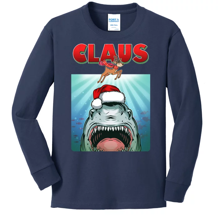 Funny Christmas Claus Shark Reindeer Kids Long Sleeve Shirt