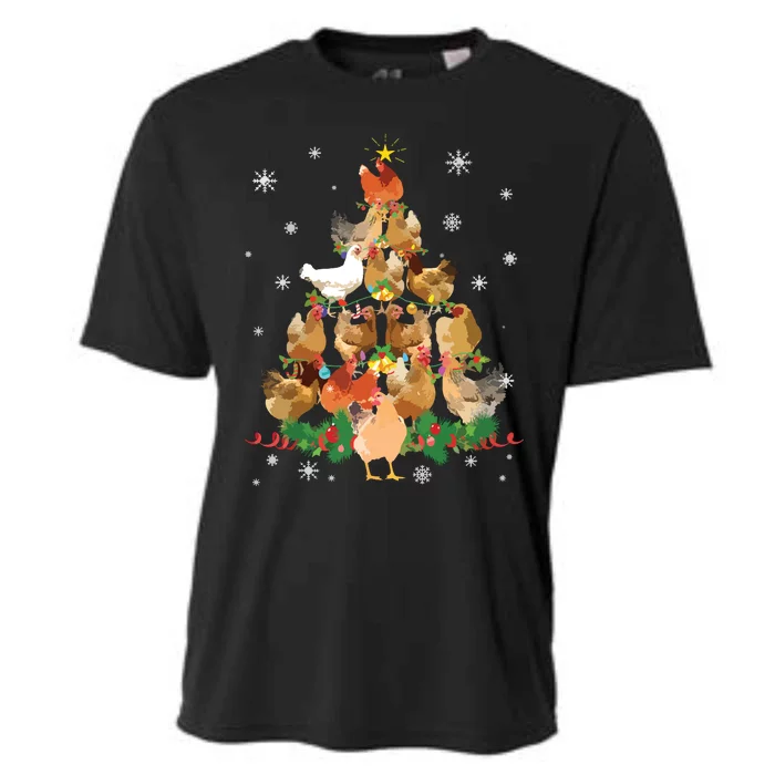 Funny Chicken Christmas Tree Cooling Performance Crew T-Shirt