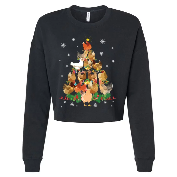 Funny Chicken Christmas Tree Cropped Pullover Crew