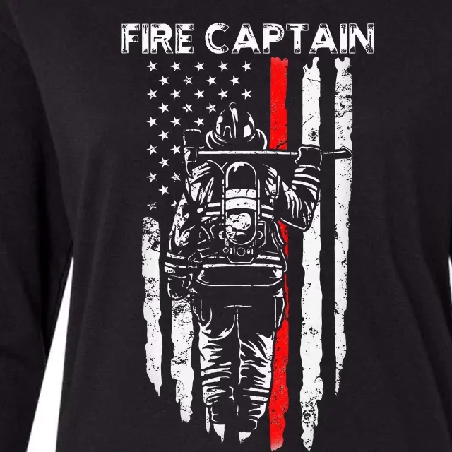 Fire Captain Chief American Flag Gifts Firefighter Captain Womens Cotton Relaxed Long Sleeve T-Shirt