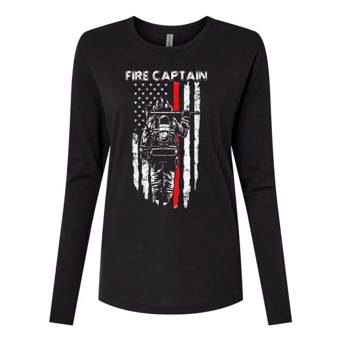 Fire Captain Chief American Flag Gifts Firefighter Captain Womens Cotton Relaxed Long Sleeve T-Shirt