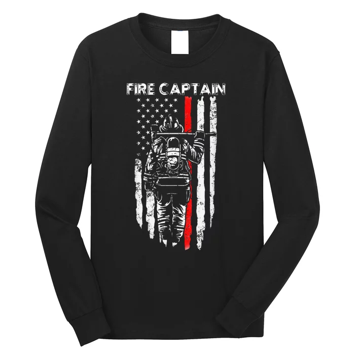 Fire Captain Chief American Flag Gifts Firefighter Captain Long Sleeve Shirt