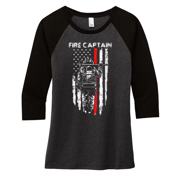 Fire Captain Chief American Flag Gifts Firefighter Captain Women's Tri-Blend 3/4-Sleeve Raglan Shirt