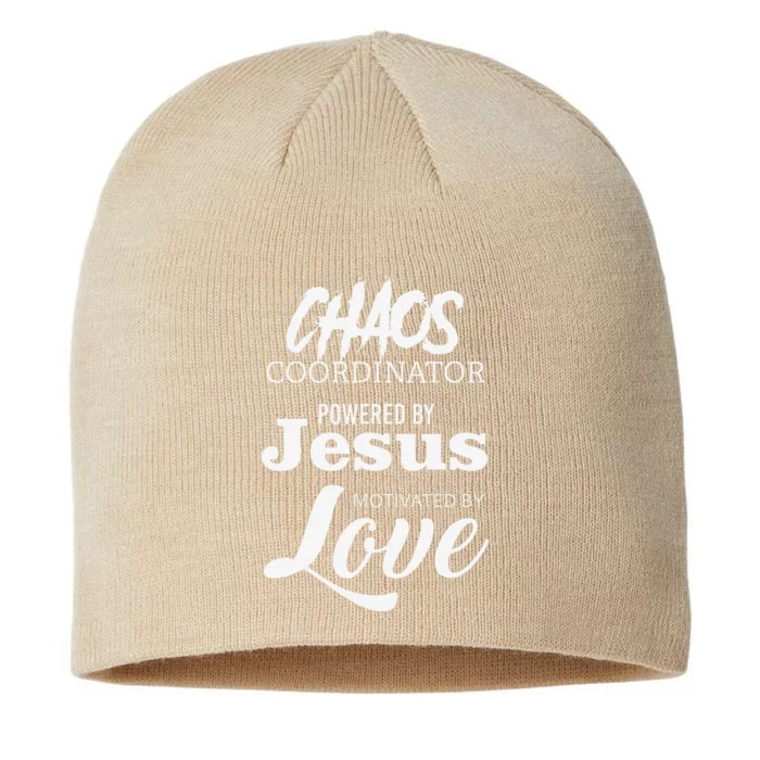 Funny Chaos Coordinator Teacher Powered By Jesus Gift 8 1/2in Sustainable Knit Beanie