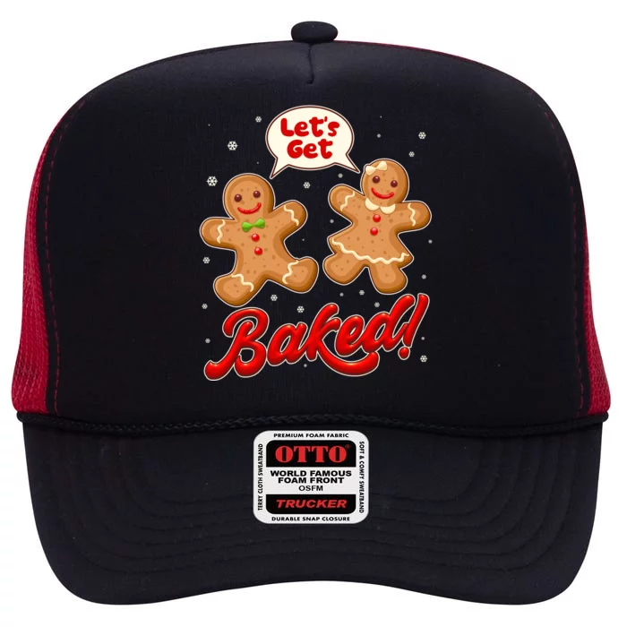 Funny Cute Christmas Let's Get Baked Gingerbread Cookies High Crown Mesh Trucker Hat