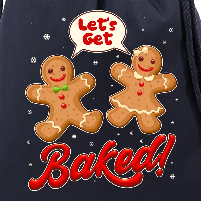 Funny Cute Christmas Let's Get Baked Gingerbread Cookies Drawstring Bag