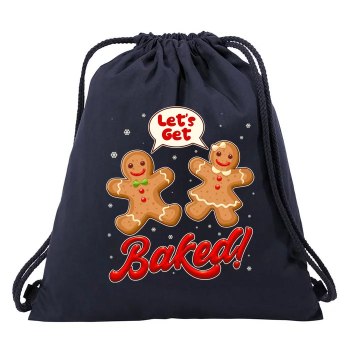 Funny Cute Christmas Let's Get Baked Gingerbread Cookies Drawstring Bag