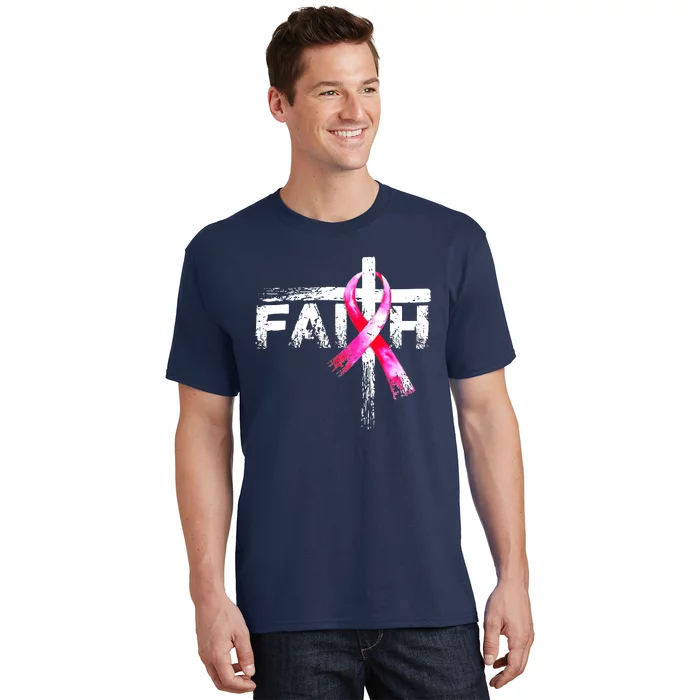 Faith Christian Cross Jesus Pink Ribbon Breast Cancer T-Shirt