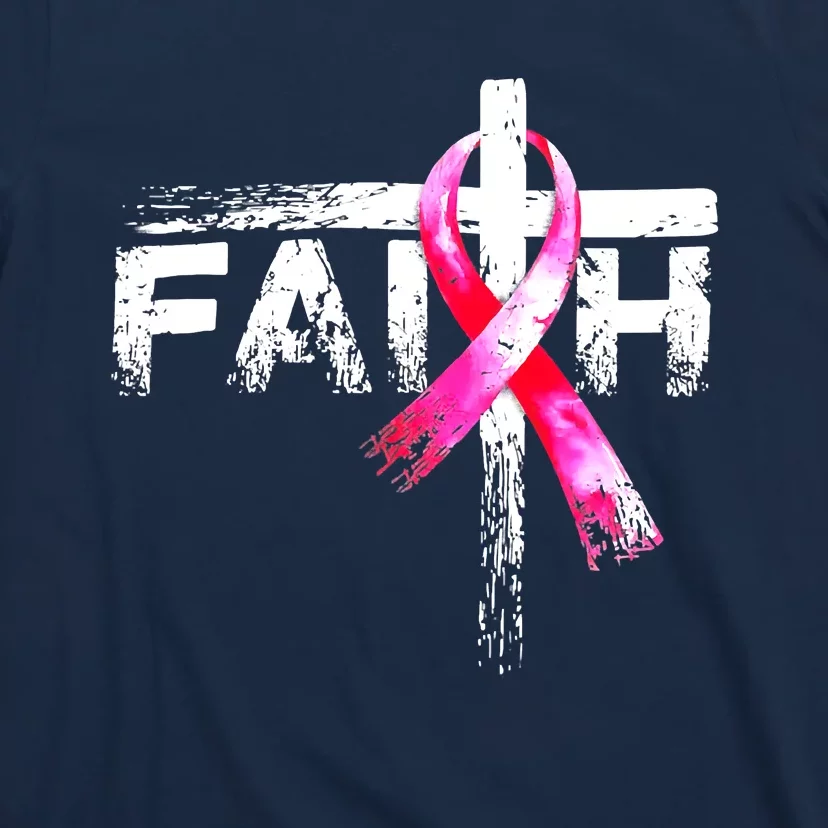 Faith Christian Cross Jesus Pink Ribbon Breast Cancer T-Shirt