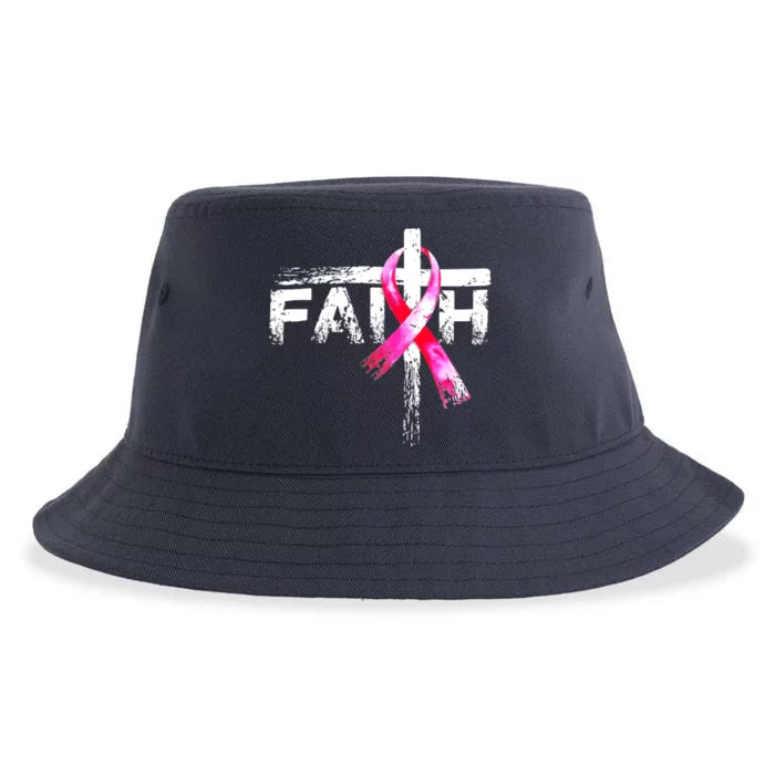 Faith Christian Cross Jesus Pink Ribbon Breast Cancer Sustainable Bucket Hat