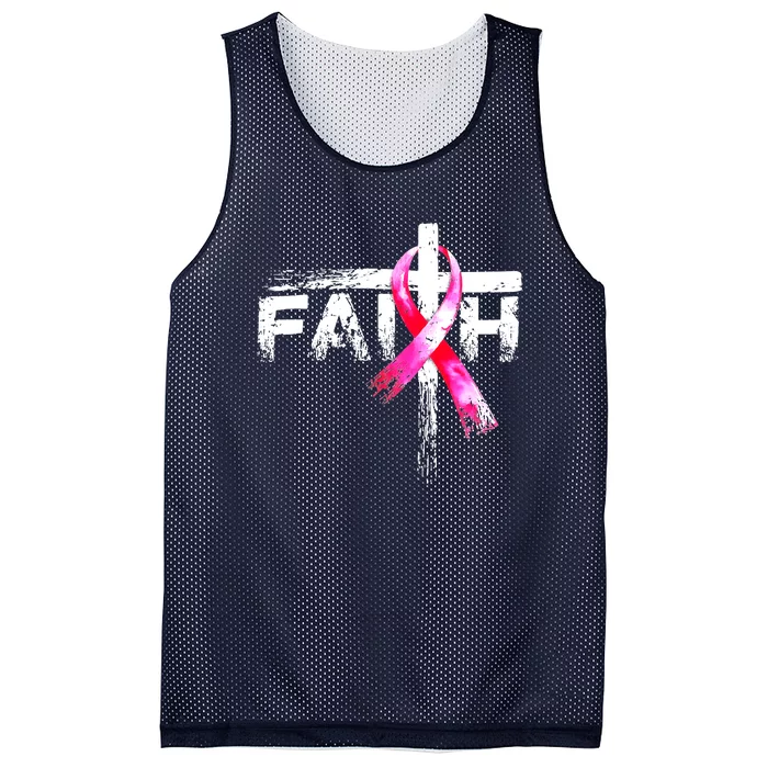 Faith Christian Cross Jesus Pink Ribbon Breast Cancer Mesh Reversible Basketball Jersey Tank